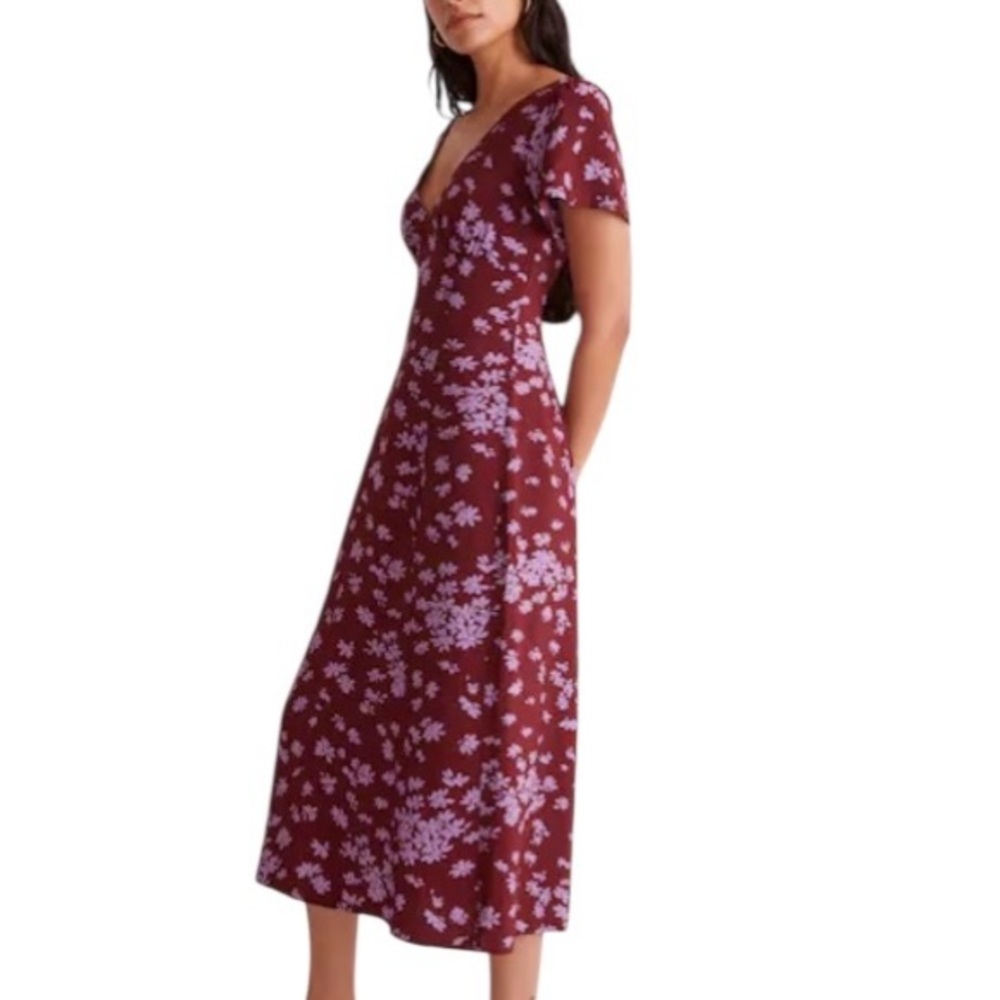 Madewell Maroon Midi Dress with Lavender Floral Print - Picture 3 of 6